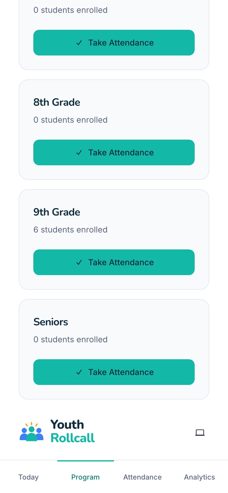 The Select a Class list with a Take Attendance button under each class